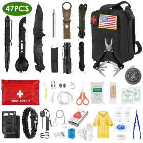 47Pcs Emergency Survival Kit Survival EDC Gear Equipment Tool First Aid Supplies Kit Tools With Pouch For Hiking Hunting Disaster Camping Adventure