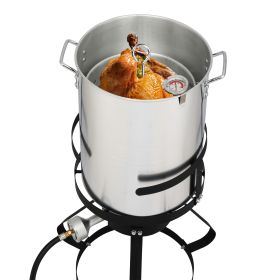 30QT Turkey Pot, 10QT Fish Pot, Four Piece Set, Black Circular Iron Frame, Silver Aluminum Pot, Gas Fryer