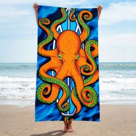 1pc Orange Octopus Microfiber Beach Towel – Oversized Super Absorbent Towel for Travel, Pool, Surfing & Camping
