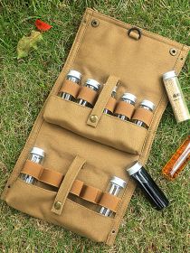 Portable Canvas Camping Seasoning Organizer Bag – Outdoor Picnic Spice Storage Bottle Holder for Camping & BBQ
