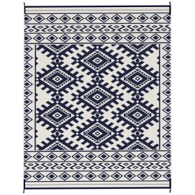 Outsunny Reversible Outdoor Rug, Waterproof Plastic Straw with Carry Bag, 8' x 10', Blue & White Rhombus Border