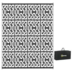 Outsunny Portable Patio Mat Reversible Black & White Chain Design Outdoor Rug 8x10 with Carry Bag for RV Camping