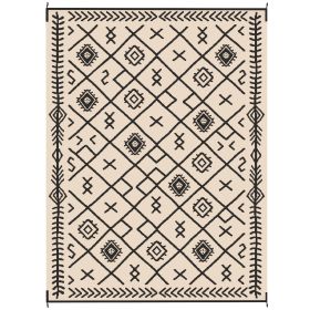 Outsunny Reversible Outdoor Rug, Waterproof Plastic Straw with Carry Bag, 9' x 12', Black & Beige Rhombus