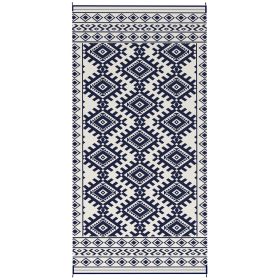 Outsunny Reversible Outdoor Rug, Waterproof Plastic Straw with Carry Bag, 9' x 18', Blue & White Rhombus Border