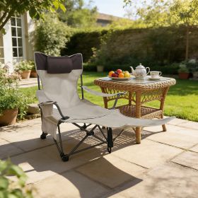 Outdoor Camping Chairs Folding/Portable/Adjustable reclining chair(Three-level adjustment), Side Pockets & Cup Holder, Carry Bag, Beige