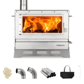 Portable Wood Burning Camping Tent Stove – Folding Outdoor Stove with Chimney, View Glass & Carry Bag for Heating & Cooking
