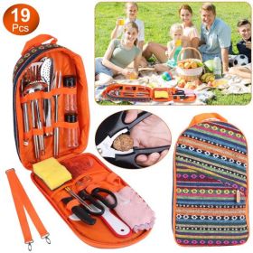19-Piece Portable Camping Cooking Utensil Kit with Storage Bag – Outdoor Picnic Cookware Set for Campfire & BBQ