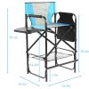31" Tall Director’s Camping Chair with Footrest – Portable Bar Height Folding Outdoor Chair with Side Table, Cup Holder & Storage Pocket (Blue & Gray)