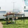 Portable Folding Camp Kitchen Table – Outdoor Cooking Station with Adjustable Lamp Stand & Storage Shelves