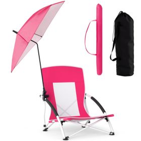 2 Pack Pink Umbrella Chair for Adults with Adjustable Parasol, Portable Backpack Beach Chair