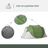 Pop Up Camping, Hiking, Tent with Porch and Carry Bag, 3000mm Waterproof, for 2-3 People, Green