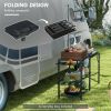 Portable Folding Camp Kitchen Table – Outdoor Cooking Station with Adjustable Lamp Stand & Storage Shelves