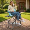 31" Tall Director’s Camping Chair with Footrest – Portable Bar Height Folding Outdoor Chair with Side Table, Cup Holder & Storage Pocket (Blue & Gray)