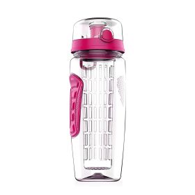 32oz Fruit Infuser Water Bottle with Flip-Top Lid & Anti-Slip Grip (Option: 1000mlFruitInfuser Pink)
