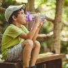 16.2oz Leak-Proof Kids Water Bottle with Straw – Push-Button Sport Bottle for Crab, Ship, Jellyfish & Rocket Designs