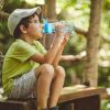 16.2oz Leak-Proof Kids Water Bottle with Straw – Push-Button Sport Bottle for Crab, Ship, Jellyfish & Rocket Designs