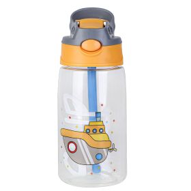 16.2oz Leak-Proof Kids Water Bottle with Straw – Push-Button Sport Bottle for Crab, Ship, Jellyfish & Rocket Designs (Option: WaterBottle Ship)