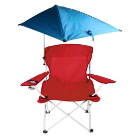 Foldable Beach Chair with Adjustable Canopy, Detachable Umbrella, Cup Holder & Carry Bag (Option: BeachChair Red)