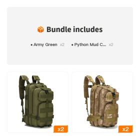 Tactical Camping Backpack – Durable Outdoor Hiking & Travel Backpack with Multi-Compartments for Camping, Survival, and Sports (Color: Army Green*2+Python Mud Color*2)