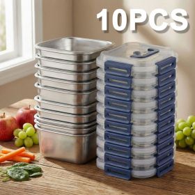 Yakimoto 2/4/6/8/10 PCS Extra-Large Stainless Steel Food Storage Containers With Blue Lids - Deep Design, Airtight Seal (Quantity: 10pcs)