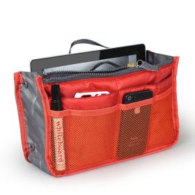 Women's Travel Handbag, Organizer, Makeup Bag, Toiletry Purse Liner w/Hand Strap (Color: Orange)