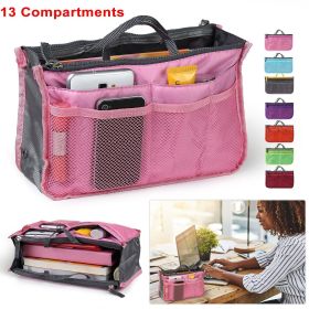 Women's Travel Handbag, Organizer, Makeup Bag, Toiletry Purse Liner w/Hand Strap (Color: Pink)