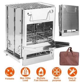 Portable Backpacking Stove for Camping Hiking Picnic BBQ Outdoor Cooker Folding Travel Charcoal Stove with Handle Carry Bag 2 Bolts (Color: Silvery)