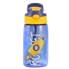 16.2oz Leak-Proof Kids Water Bottle with Straw – Push-Button Sport Bottle for Crab, Ship, Jellyfish & Rocket Designs (Option: WaterBottle Rocket)