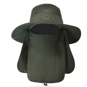Unisex Wide Brim Fishing Bucket Hat with Breathable Design and Removable Neck & Face Cover – Sun-Proof Outdoor Hat for Fishing, Hiking & Travel (Option: FishingBucketHat AGreen)